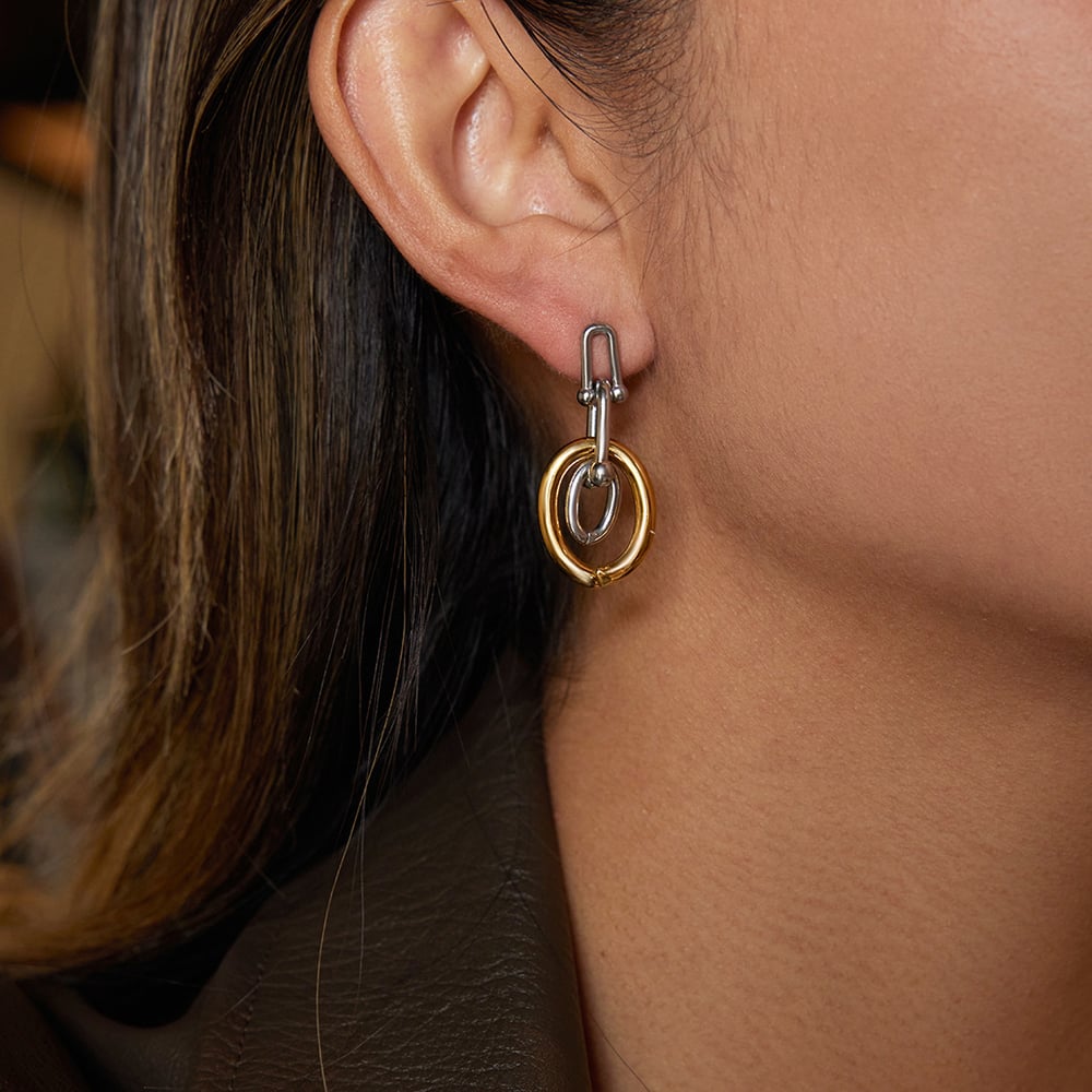 1 Pair Circle Mixed Gold&Silver Colors Stainless Steel Women's Drop Earrings h5Picture4