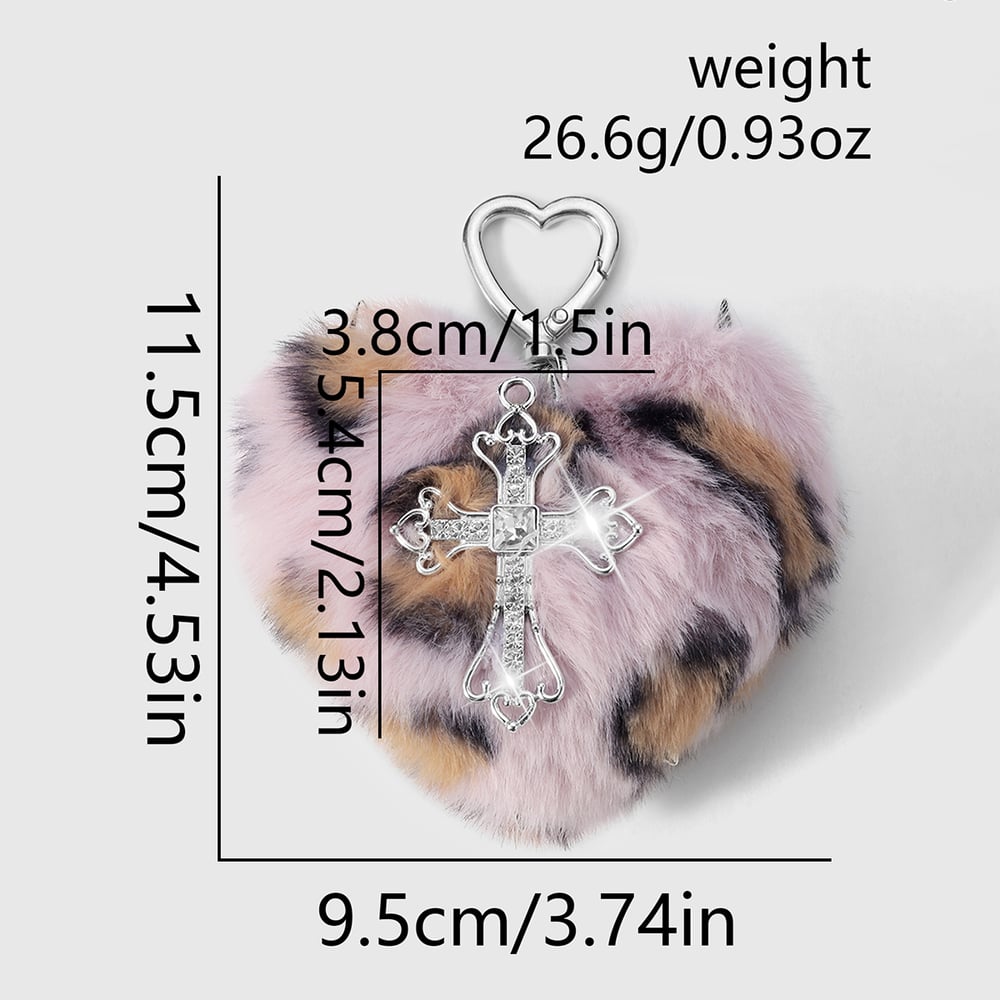 1 Piece Retro Heart Leopard Pattern Cross Bag Charm h5Picture2