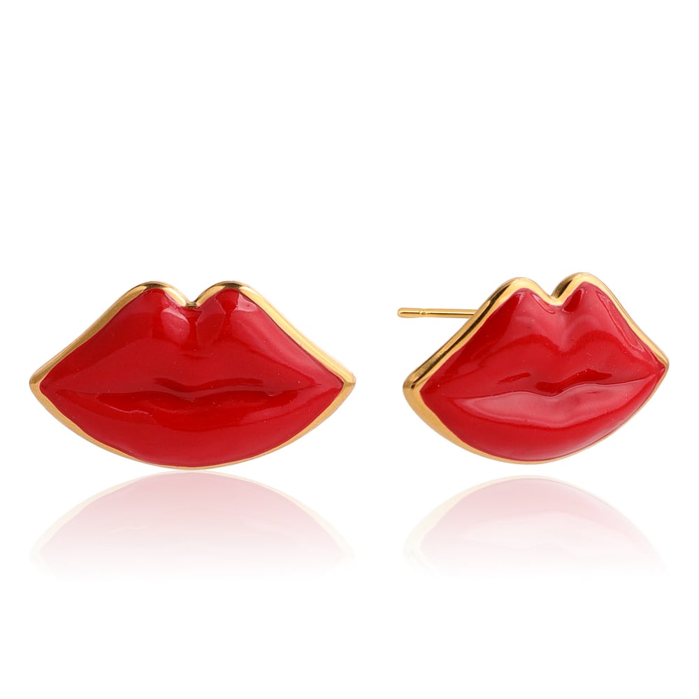 1 Pair Red Lips Shape Stainless Steel Gold Color Women's Stud Earrings