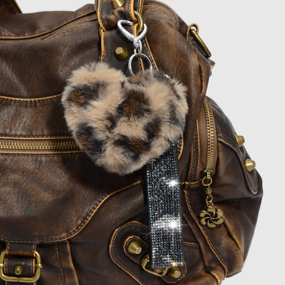 1 Piece Retro Heart Leopard Plush Ball Bag Charm Picture5