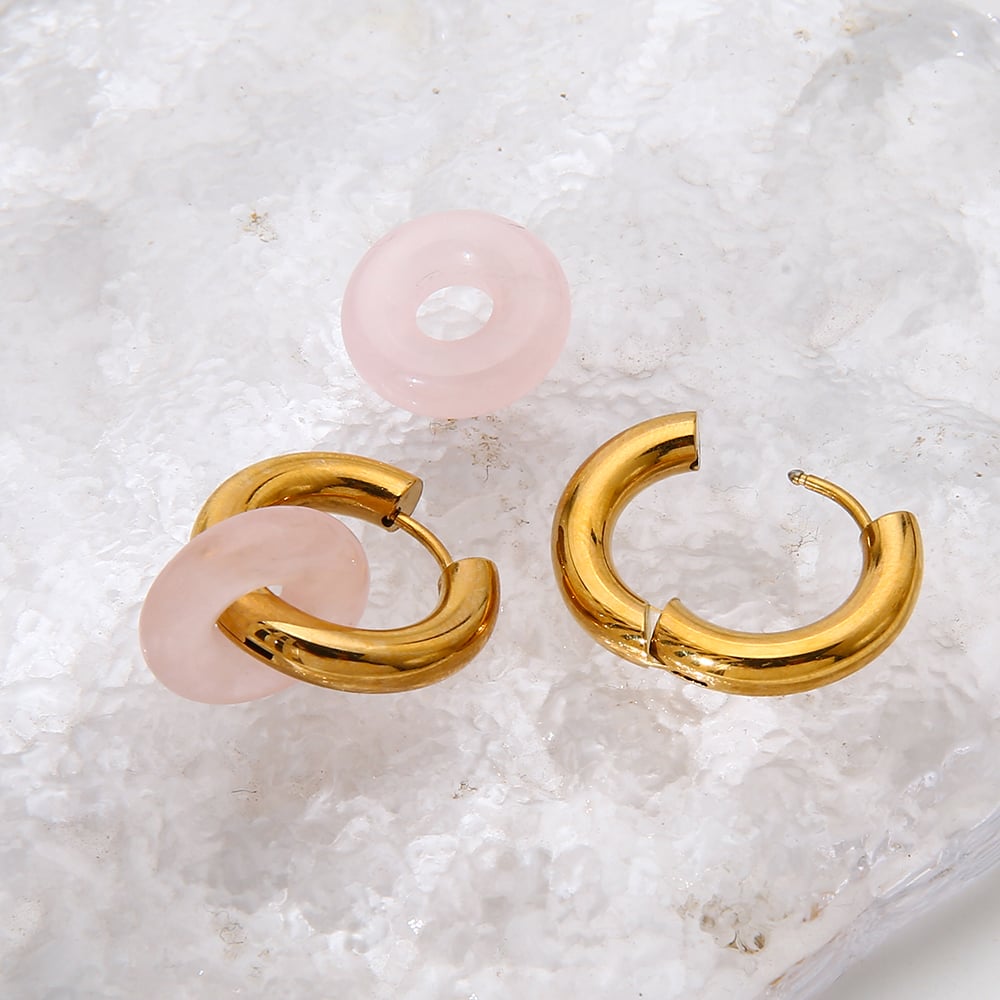 1 Paar Retro-Ohrhänger aus Edelstahl mit Naturstein in Goldfarbe Bild5