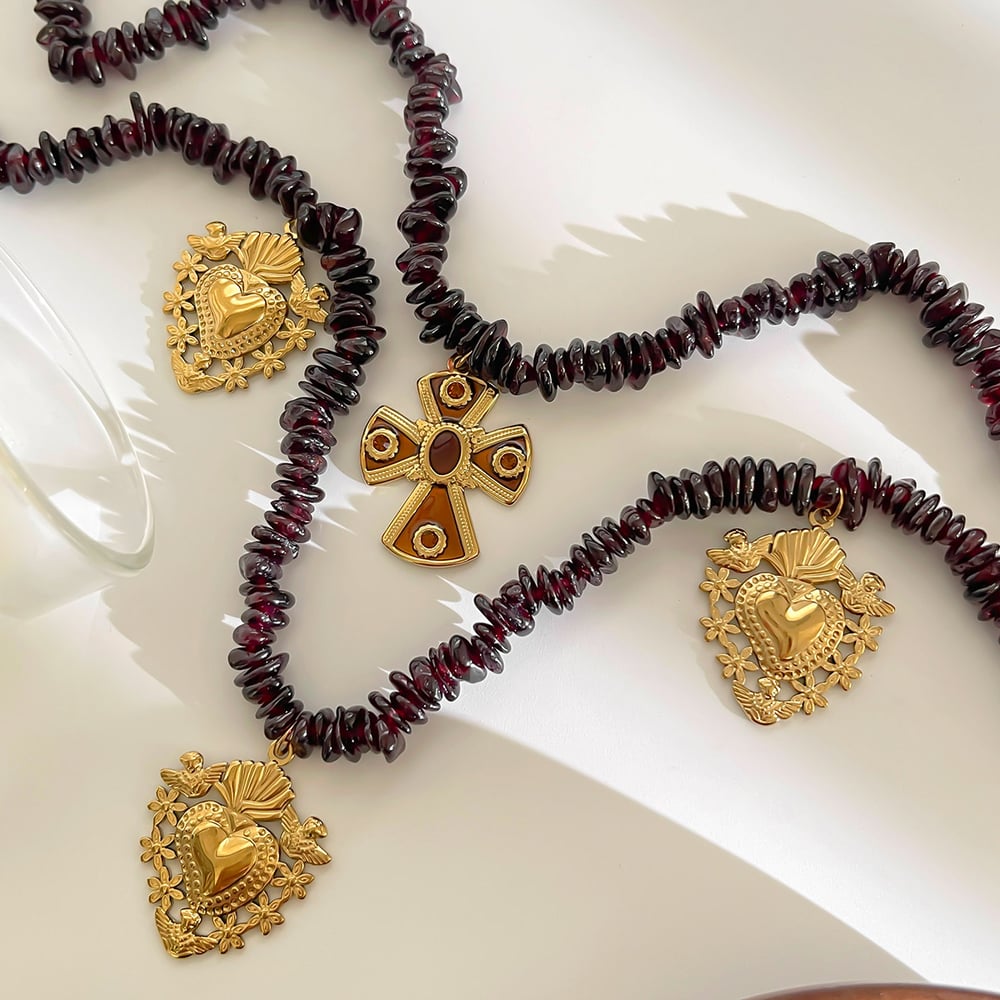 1 Parça Doğal Taşlı Paslanmaz Çelik Çapraz Katmanlı Kolye Resim4