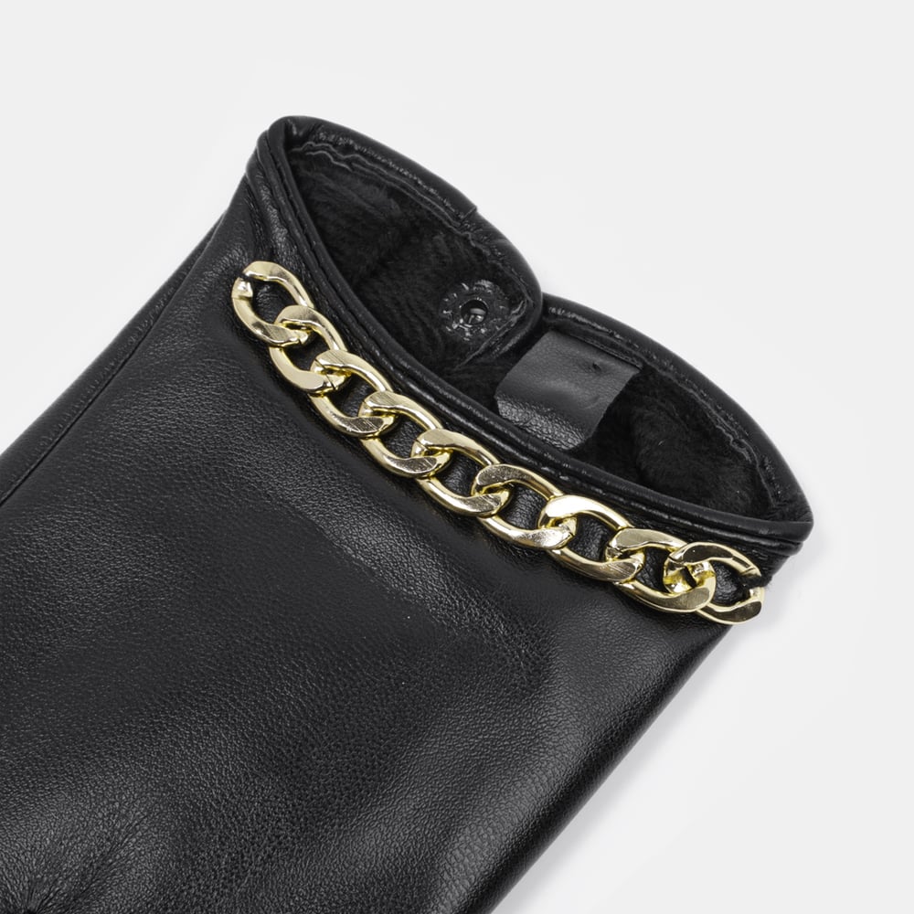 1 Paar Punk-Style Damenhandschuhe aus PU-Leder, einfarbig, mit Kette h5Bild4