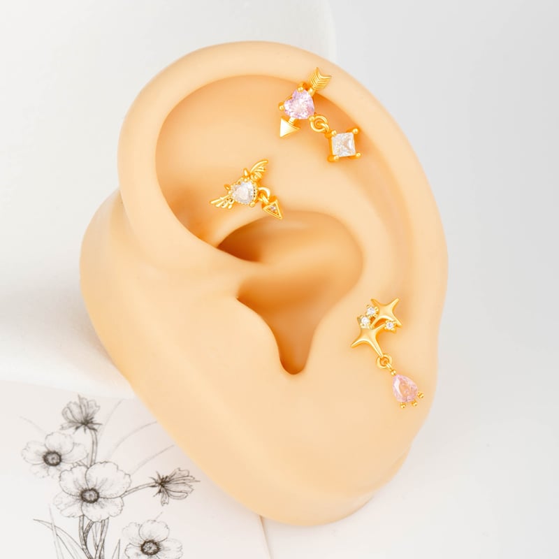 Boucles d'oreilles piercing femme en cuivre et zircon, 1 pièce h5Image5