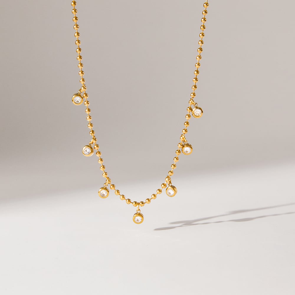 1 Piece Daily Droplet Stainless Steel Gold Color Zircon Women's Pendant Necklaces h5Picture5