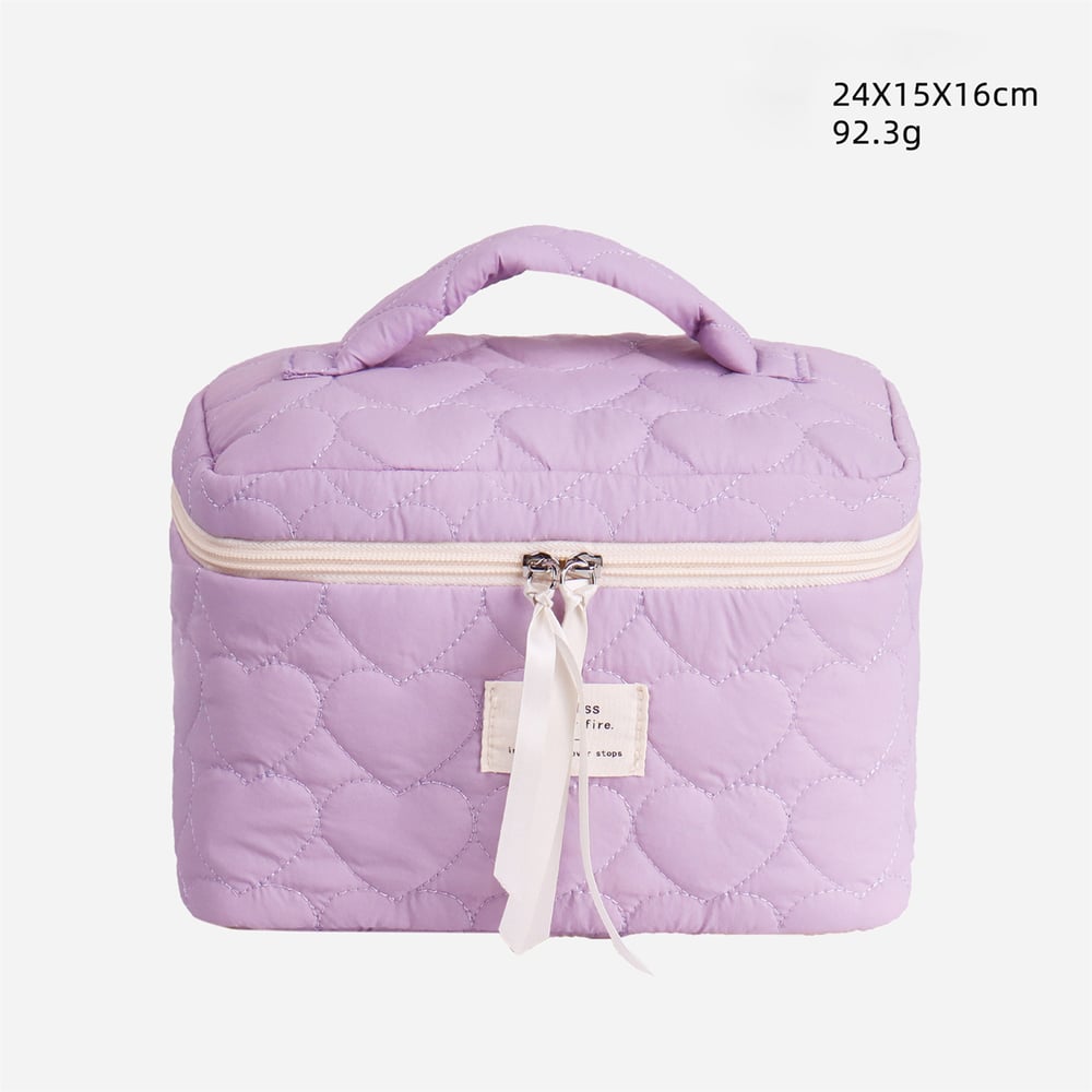 1 Stück Kosmetiktasche für Damen, weich, mit Herzmuster und Karomuster 