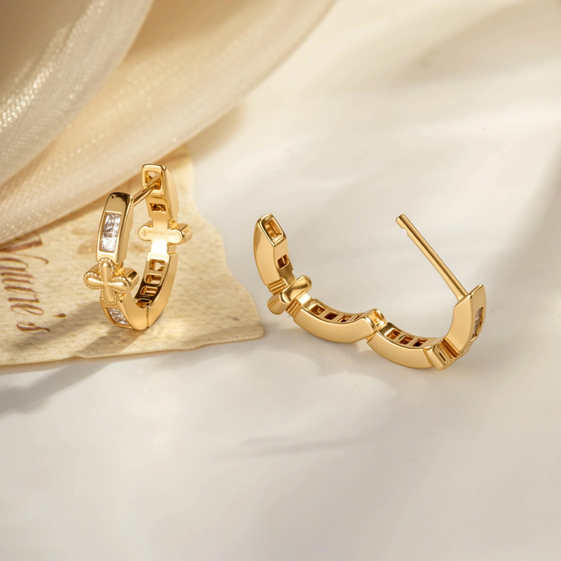 1 Piece Modern Cross Copper Zircon Unisex Hoop Earrings h5Picture3