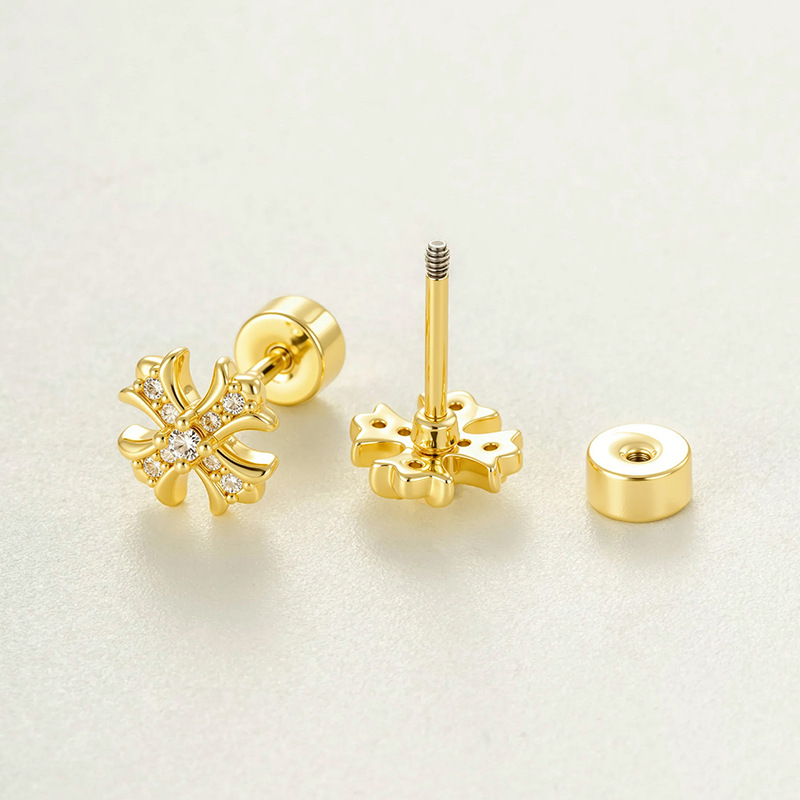 Boucles d'oreilles piercing femme en cuivre et zircon, simple croix (1 pièce) h5Image3