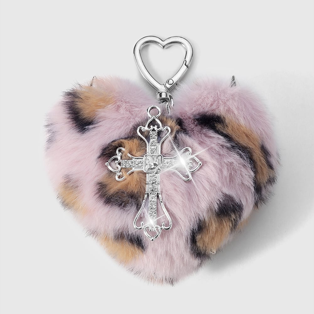 1 Piece Retro Heart Leopard Pattern Cross Bag Charm 