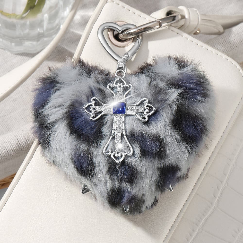 1 Piece Retro Heart Leopard Pattern Cross Bag Charm h5Picture4