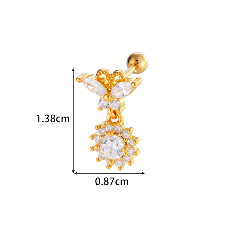 Boucles d'oreilles piercing femme, motif fleur sophistiqué, cuivre et zircon (1 pièce) h5Image2