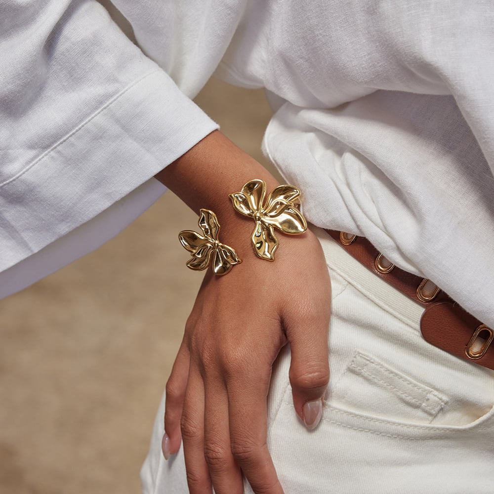 Sophisticated Flower Stainless Steel Gold Color Women's Jewelry Sets h5Picture7