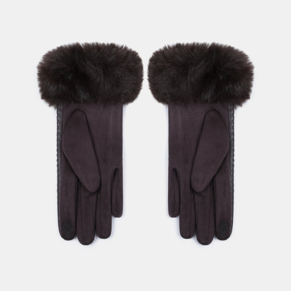 1 paire de gants pour femmes en peluche PU de couleur unie simple Image4