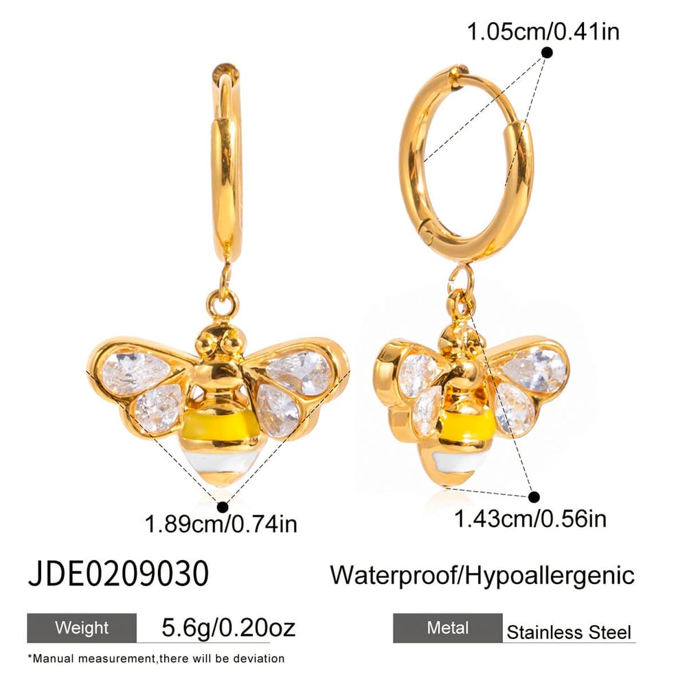 1 Pair Exquisite Bee Stainless Steel Gold Color Zircon Women's Pendant Necklaces h5Picture2