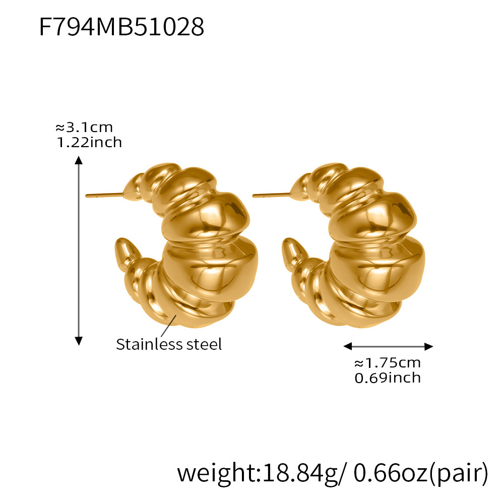 1 Paar Croissant-förmige, gedrehte Edelstahl-Ohrringe in Goldfarbe für Damen h5Bild2