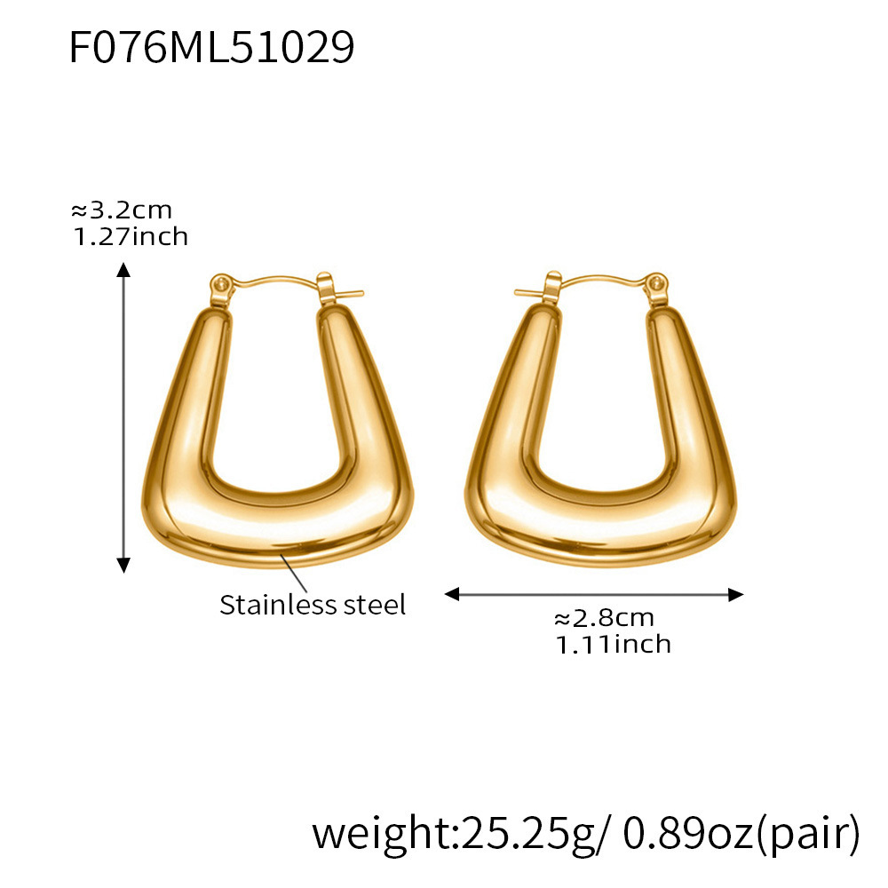 1 paire de boucles d&#39;oreilles créoles modernes en acier inoxydable doré, à lignes unies. Image2