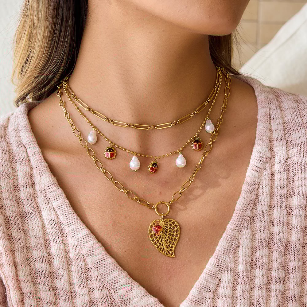 1 Piece Leaf&Beetle Stainless Steel Gold Color Women's Pendant Necklaces h5Picture3