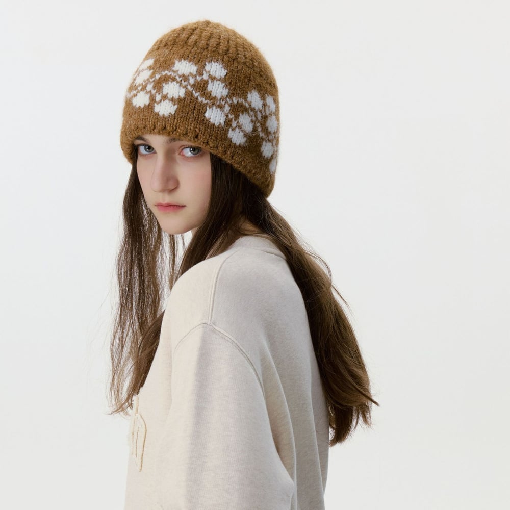 1 stuk charmante gebreide wollen damesmutsen met bloemenmotief h5Afbeelding3