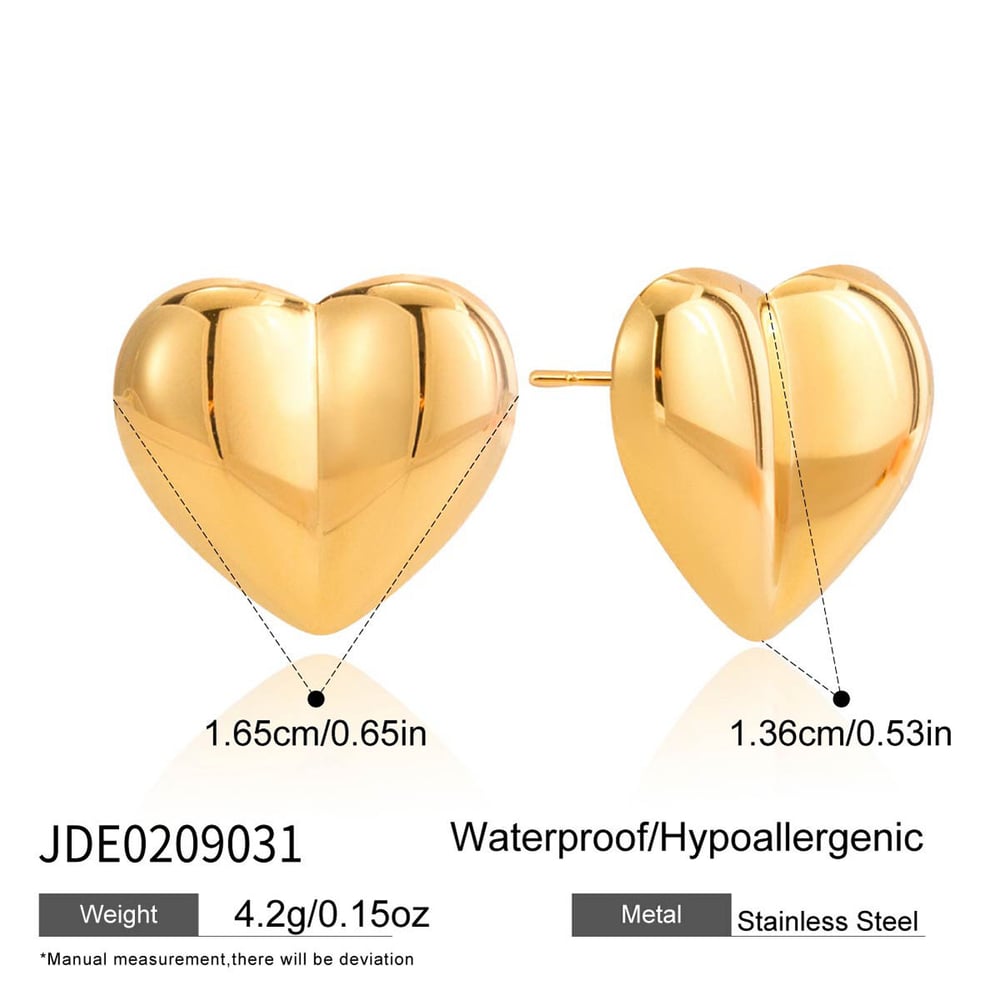 1 Pair Minimalist Heart Stainless Steel Gold Color Women's Stud Earrings h5Picture2