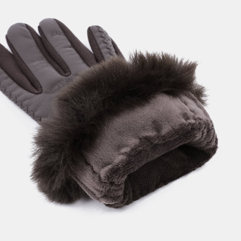 1 paire de gants pour femmes en peluche PU de couleur unie simple Image6