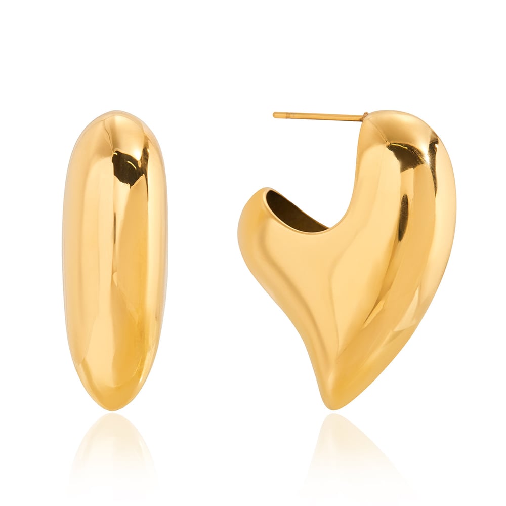 1 Pair Romantic Chunky Heart Stainless Steel Gold Color Women's Stud Earrings