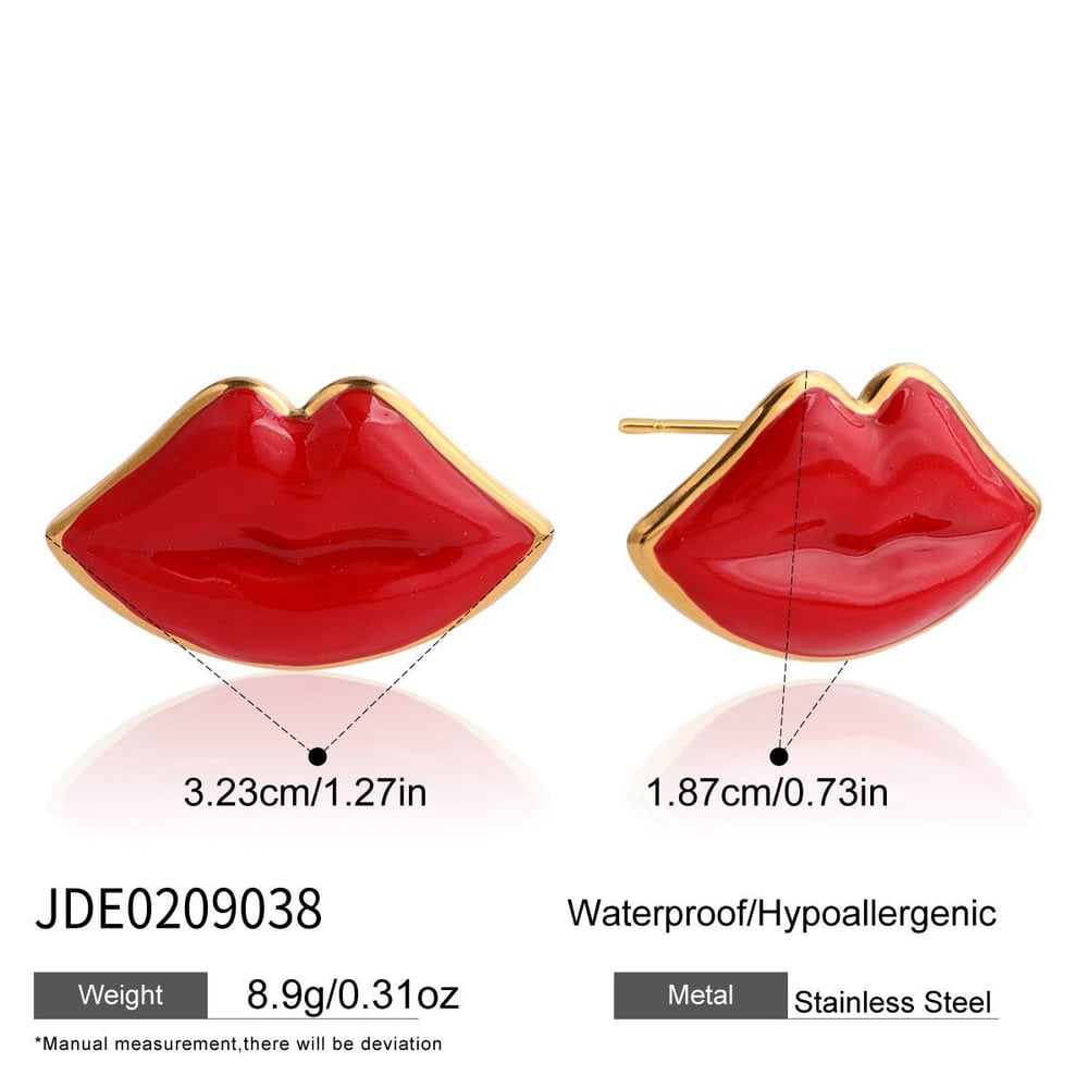 1 Pair Red Lips Shape Stainless Steel Gold Color Women's Stud Earrings h5Picture2
