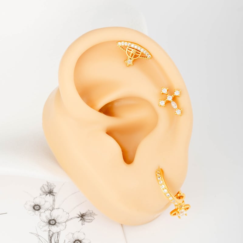 Boucles d'oreilles piercing femme Planet en cuivre et zircon (1 pièce) h5Image5