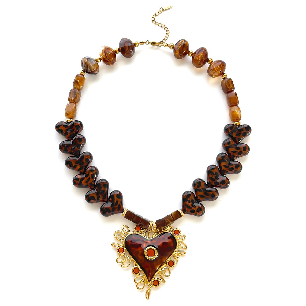 Collana con ciondolo a forma di cuore con perline in resina leopardata da 1 pezzo 