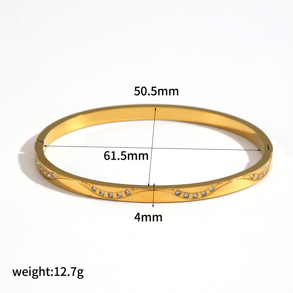 Bracelet classique en acier inoxydable doré orné de strass (1 pièce)