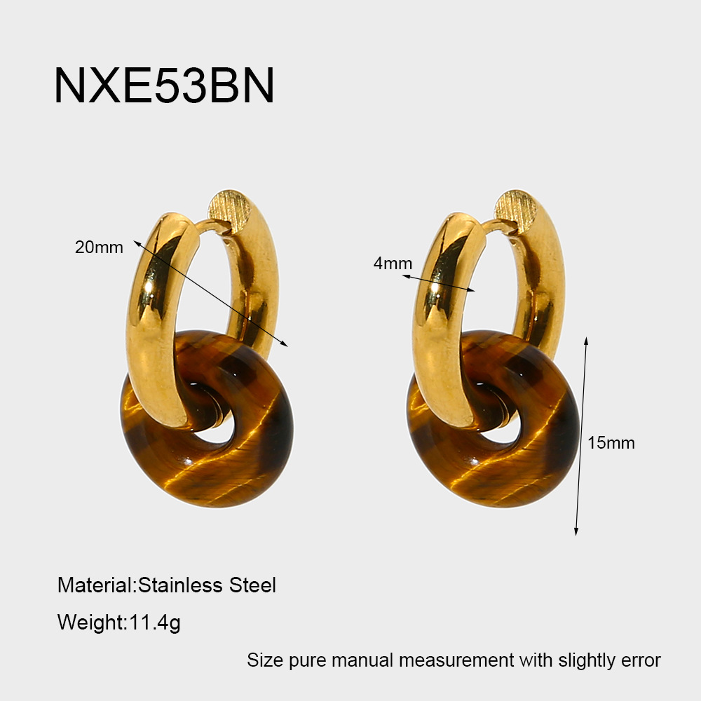 1 Paar Retro-Ohrhänger aus Edelstahl mit Naturstein in Goldfarbe 