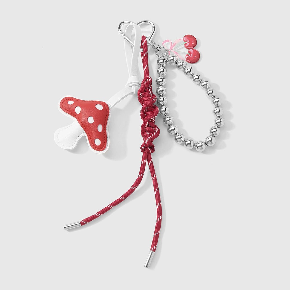 1 Piece Sweet Leather Mushroom & Cherry Bag Charm