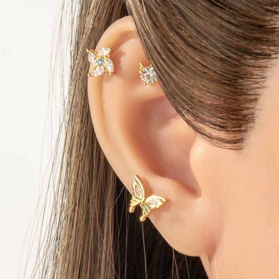 Boucles d'oreilles papillon en cuivre et zircon pour femme (1 pièce) h5Image5