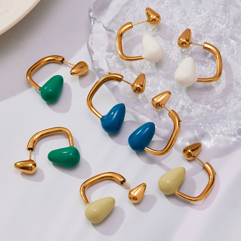 1 paire de boucles d&#39;oreilles puces en acier inoxydable doré brillant en forme de goutte pour femme Image2