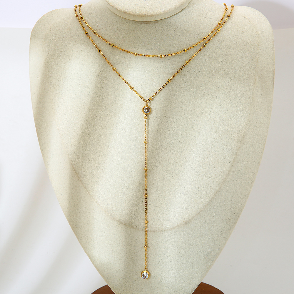 1-teilige Y-förmige Halskette aus Edelstahl in Goldfarbe mit Zirkonia Bild4