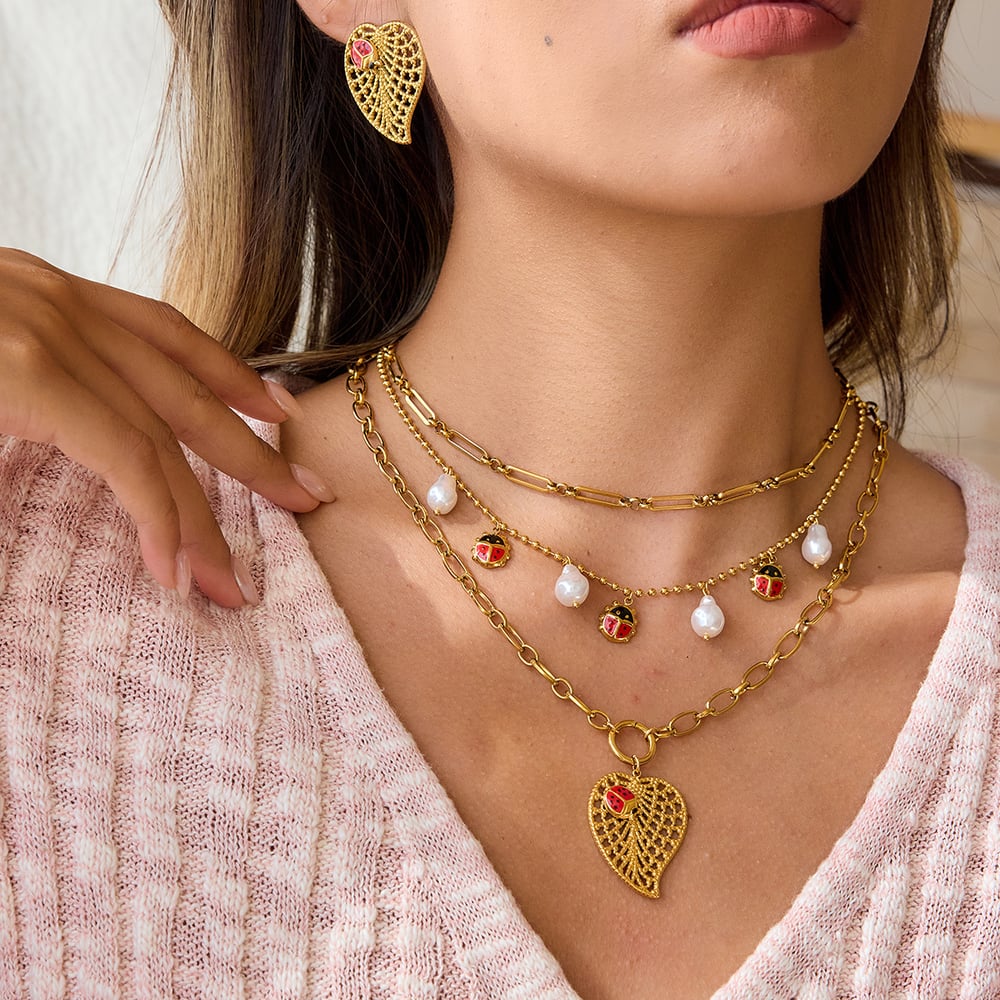 1 Piece Leaf&Beetle Stainless Steel Gold Color Women's Pendant Necklaces h5Picture2