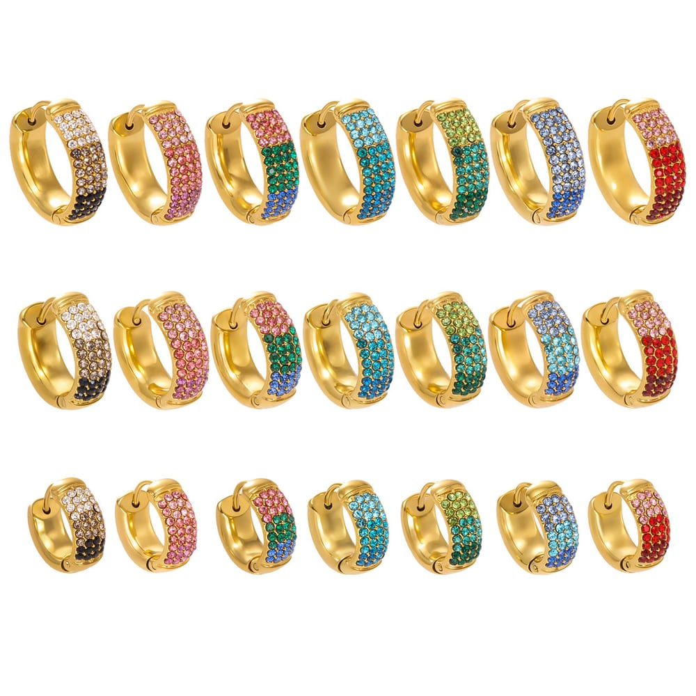 1 Pair Delicate Circle Stainless Steel Gold Color Zircon Women's Hoop Earrings h5Picture5