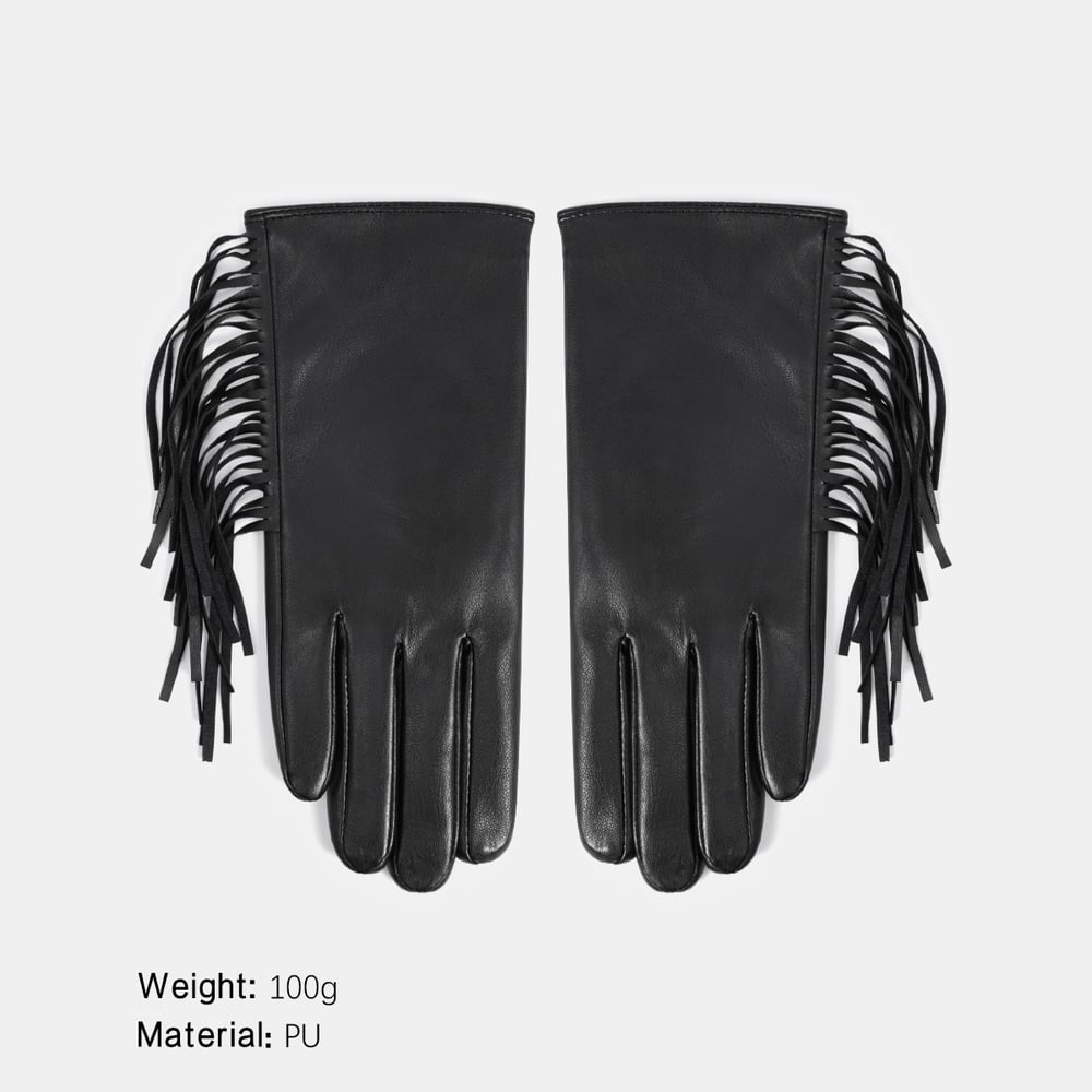 1 Paar Damenhandschuhe aus PU im Punk-Stil mit Quasten