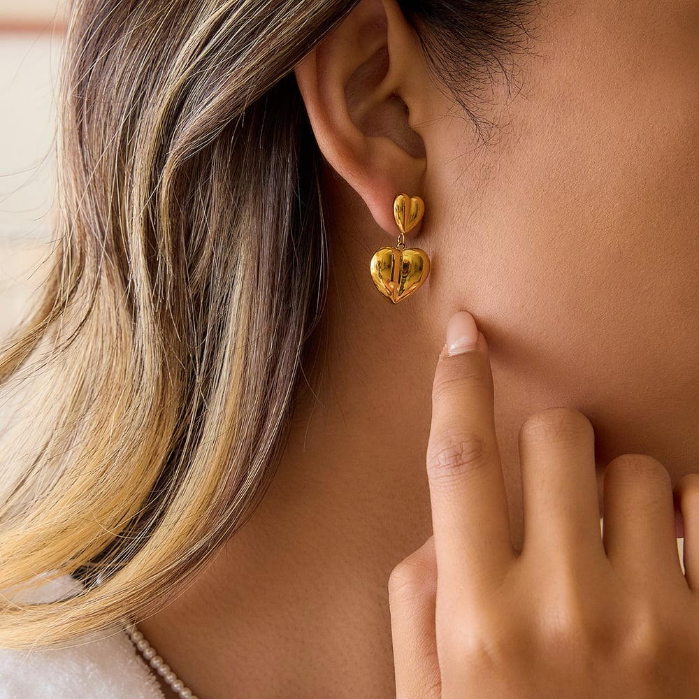 1 Pair Romantic Heart Stainless Steel Gold Color Women's Drop Earrings h5Picture5