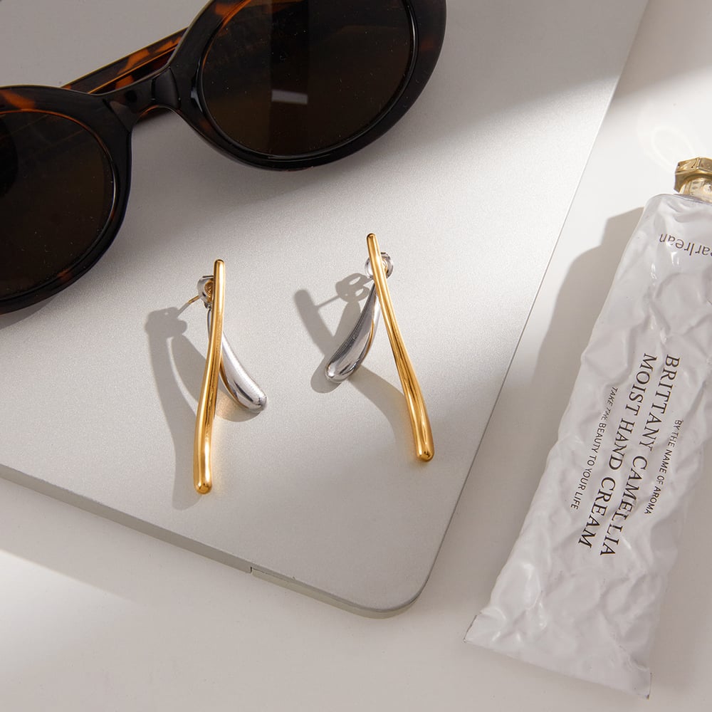 1 Pair Daily Gold&Silver Colors Stainless Steel Women's Stud Earrings h5Picture6