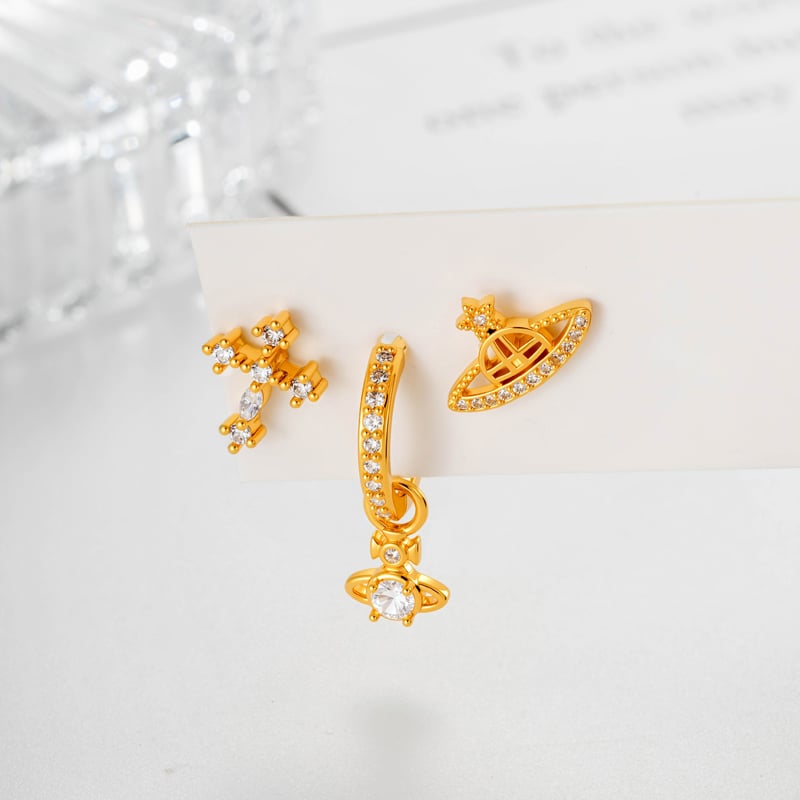 Boucles d'oreilles piercing femme Planet en cuivre et zircon (1 pièce) h5Image3