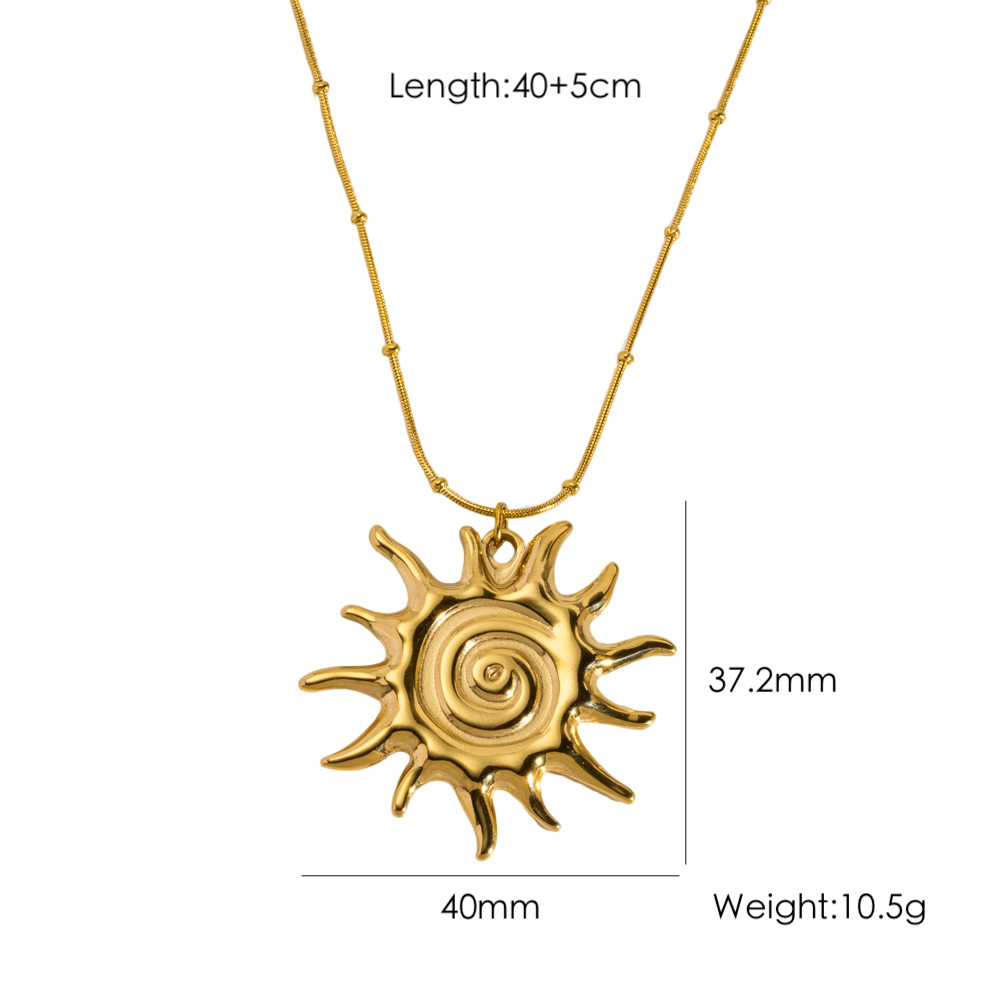 Collier pendentif femme en acier inoxydable, motif soleil et océan, design tendance (1 pièce)