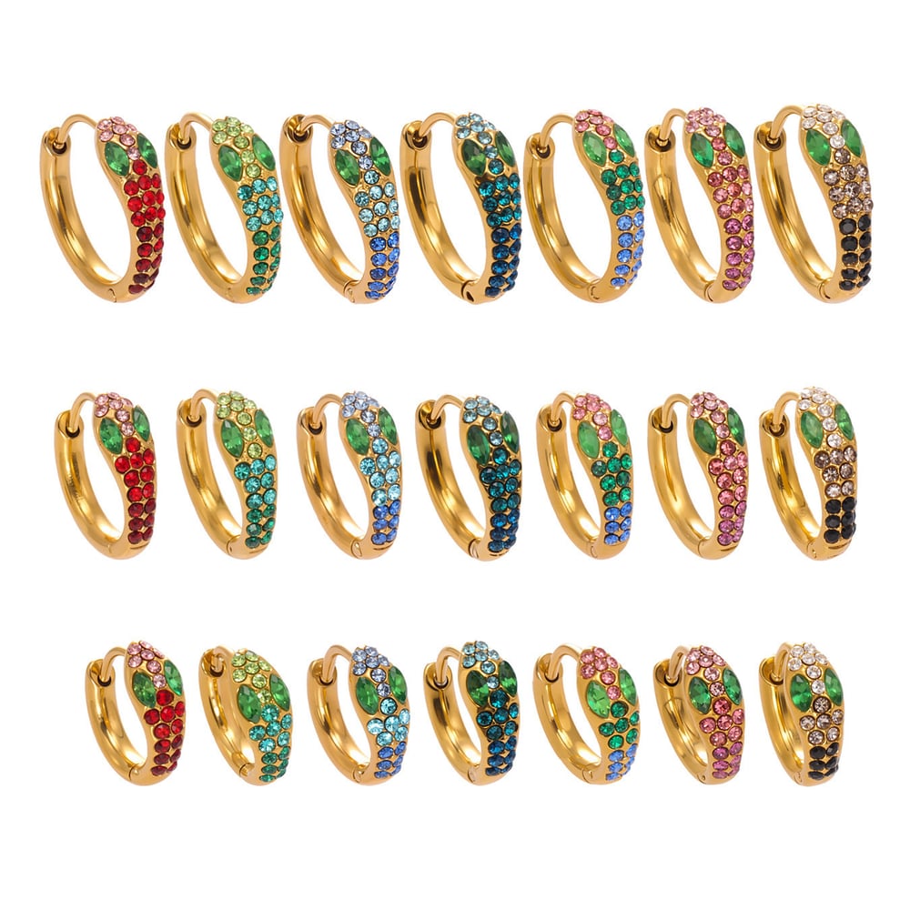 1 Pair Glamorous Zircon Snake Stainless Steel Gold Color Women's Hoop Earrings h5Picture5