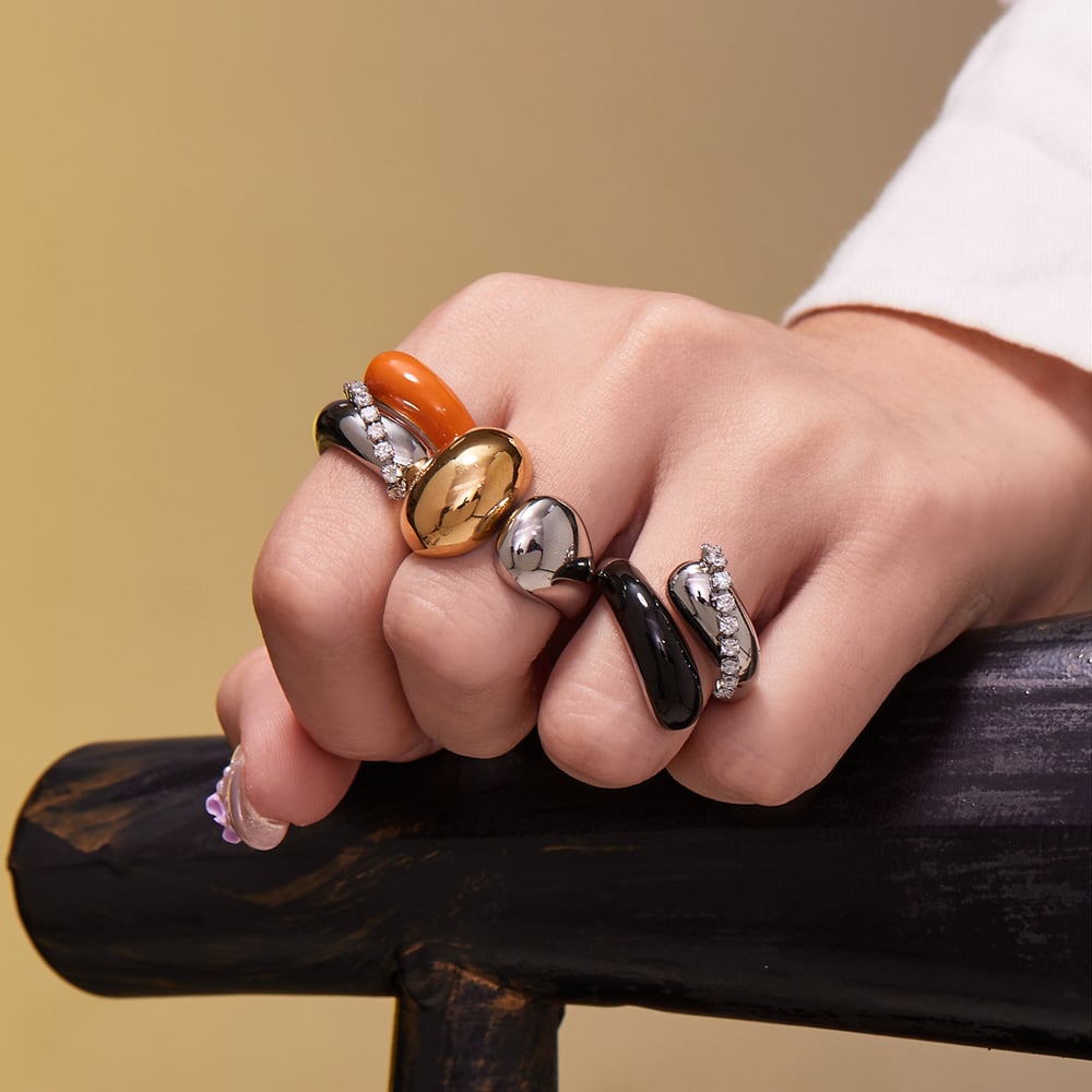 1 Adet Günlük Düzensiz Kalın Şekilli Titanyum Çelik Altın Renkli Gösterişli Yüzükler h5Resim4