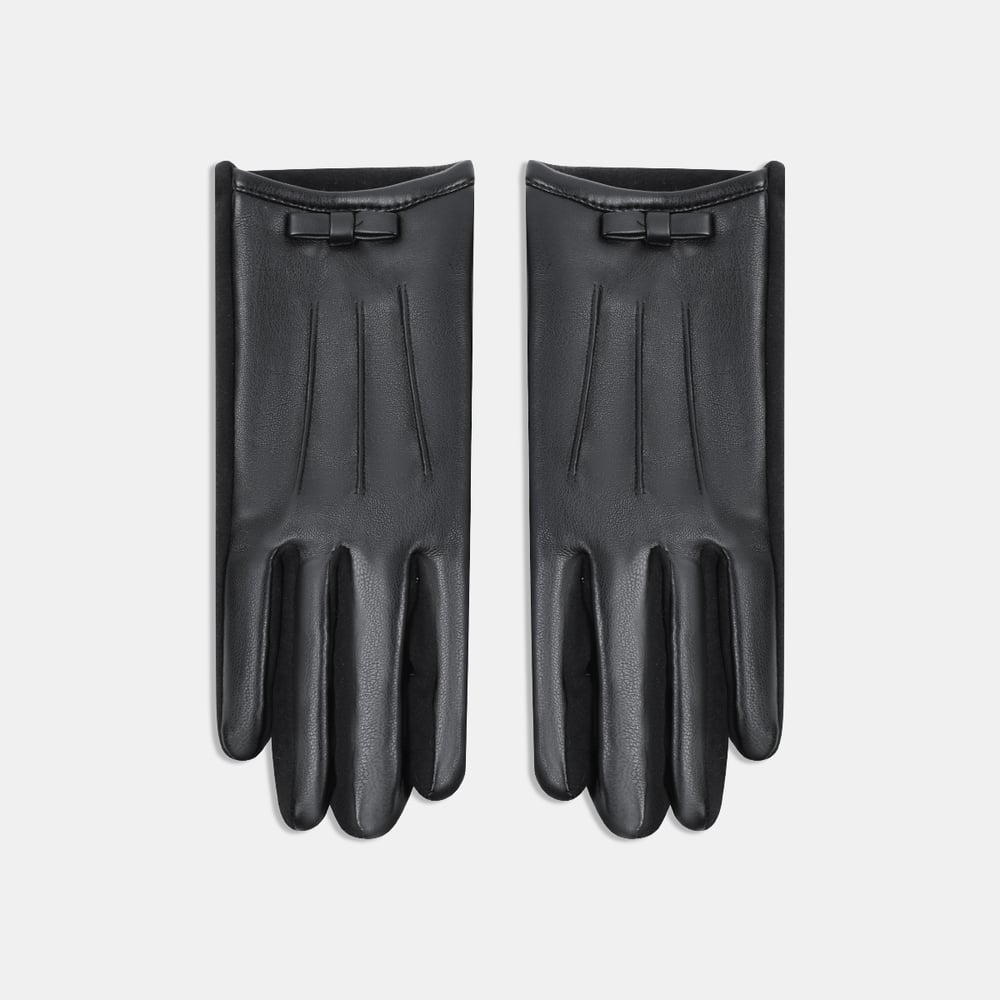 1 Paar einfarbige PU-Damenhandschuhe mit Schleife h5Bild2