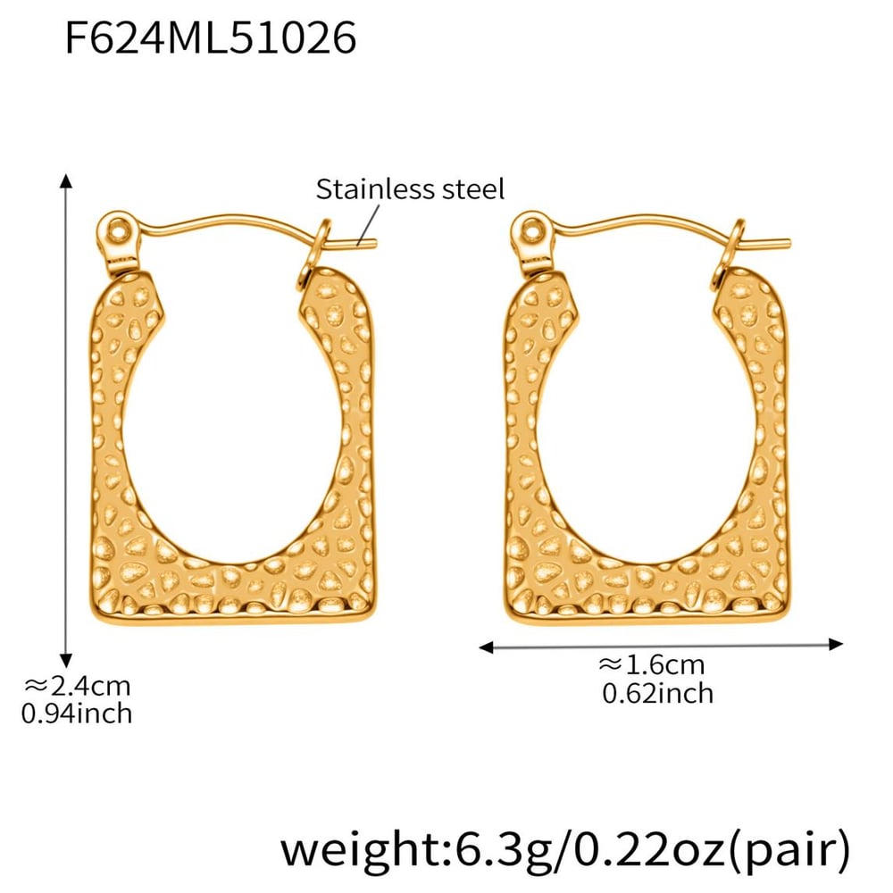 1 Paar rechteckige Ohrhänger mit Hammerschlagmuster aus Edelstahl in Goldfarbe für Damen Bild2
