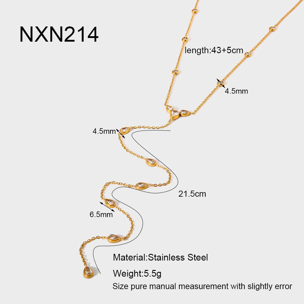Elegante Y-förmige Halskette aus Edelstahl in Goldfarbe mit Zirkonia-Anhänger 