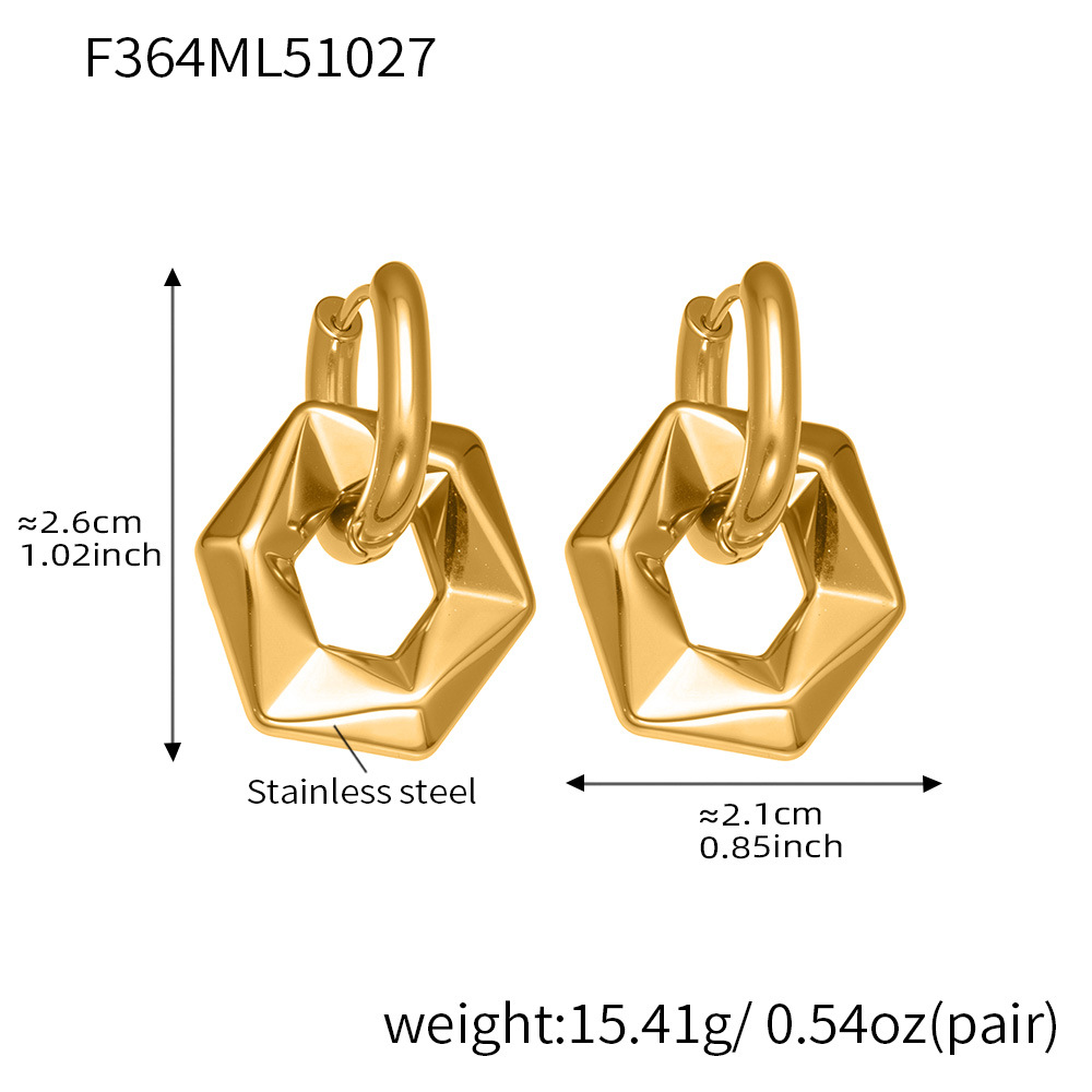 Boucles d&#39;oreilles pendantes hexagonales ajourées en acier inoxydable doré pour femme (1 paire) Image2
