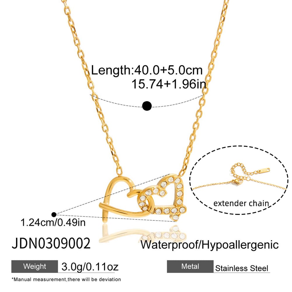 1 Piece Romantic Double Heart Stainless Steel Gold Color Zircon Women's Pendant Necklaces h5Picture2