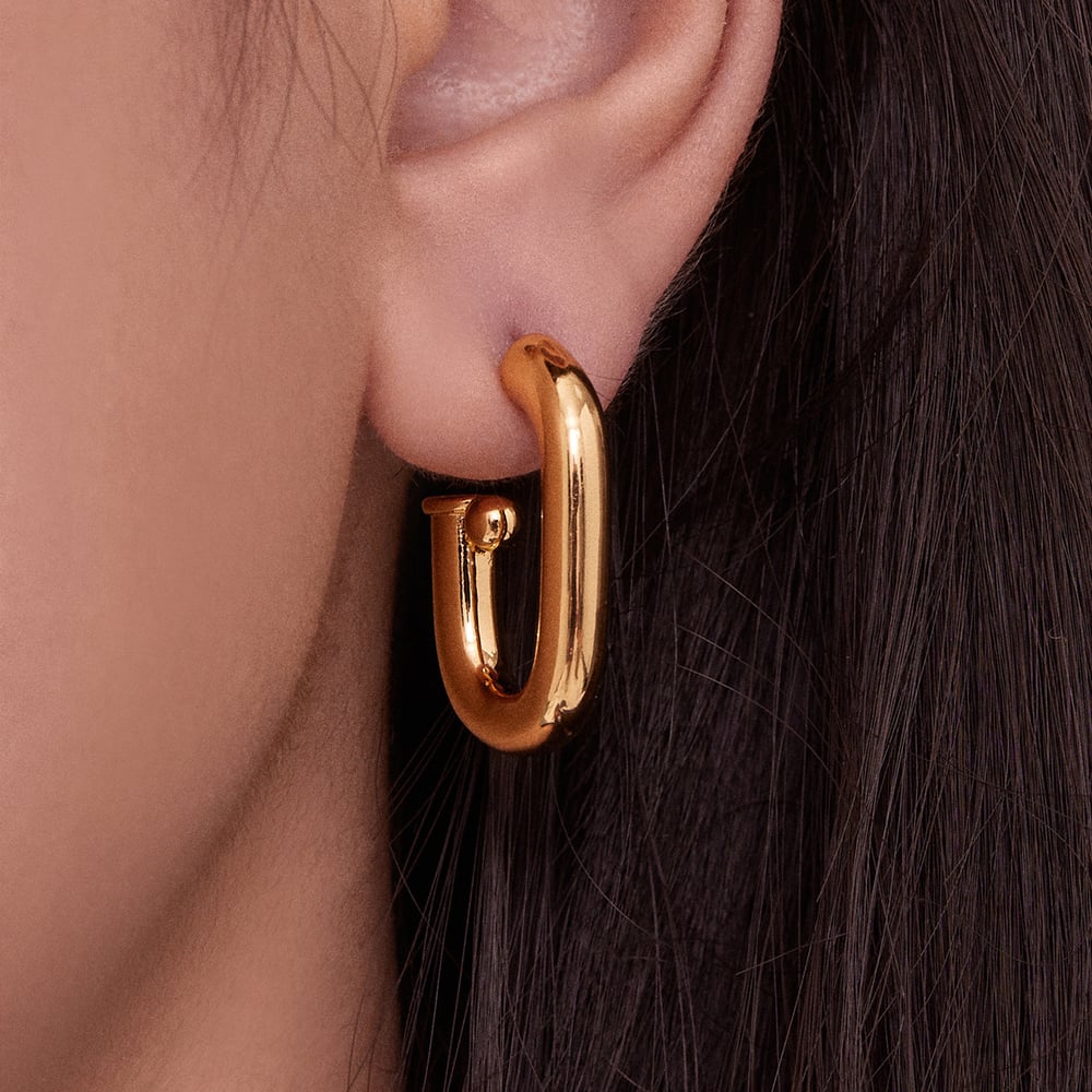 1 Pair Minimalist Annular Stainless Steel Gold Color Women's Hoop Earrings h5Picture4
