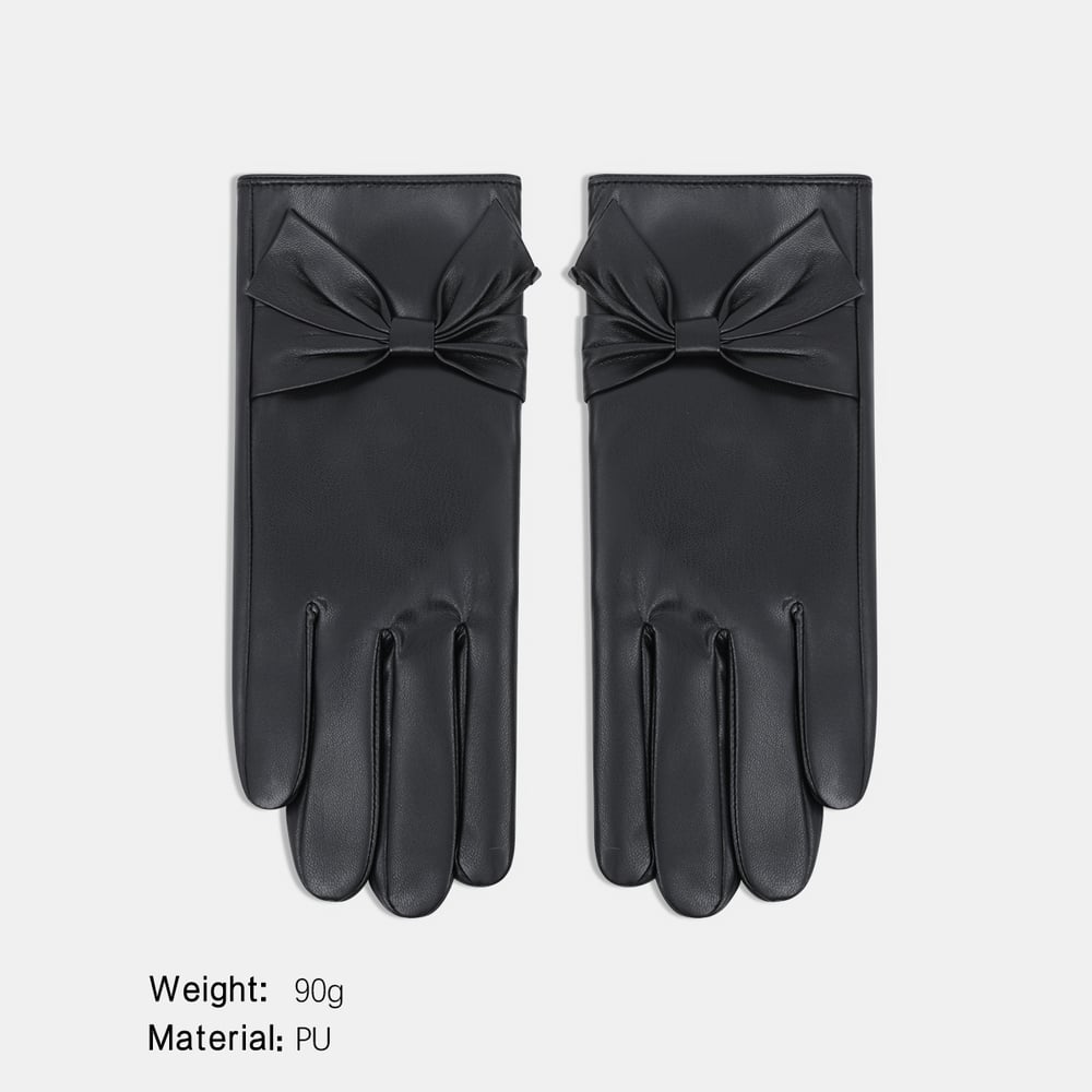1 Paar PU-Damenhandschuhe mit Schleifenknoten